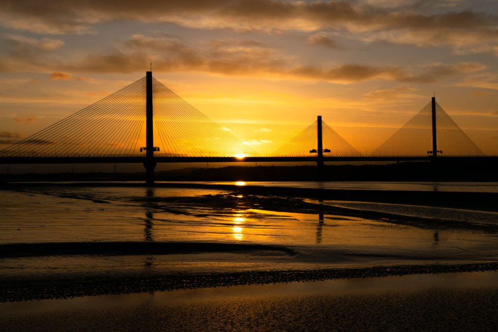 Mersey Gateway Bridge at sunset