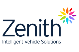 Zenith logo black print on white background with rainbow colour starburst