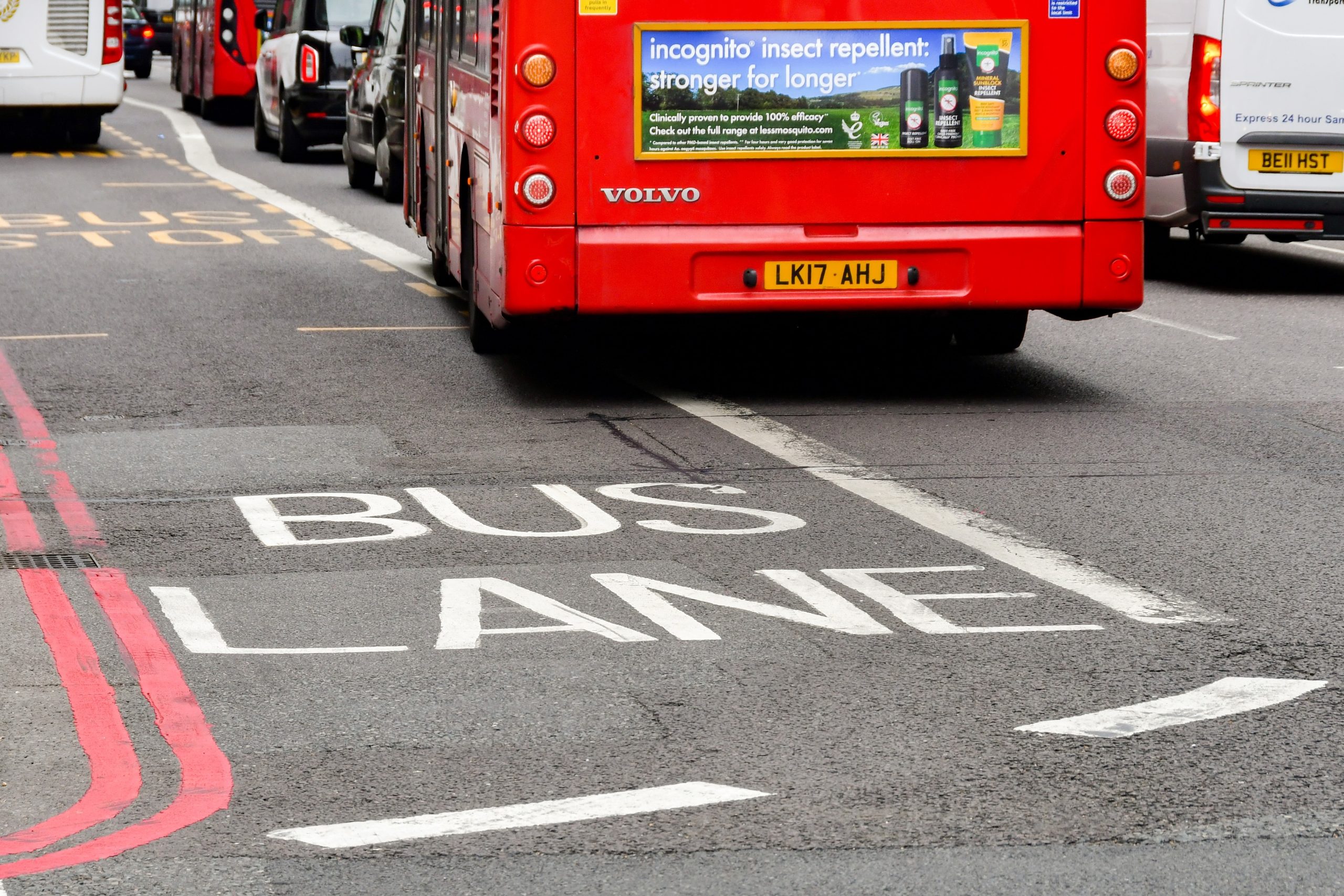 Bus Lane with red London bus