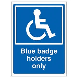 image of wheelchair user, text Blue Badge holders only
